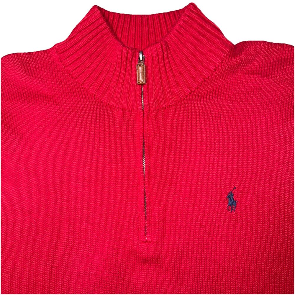 VTG Polo Ralph Lauren Men’s Cotton 1/4‎ Zip Pullover Valentine Red Sz L  (read)